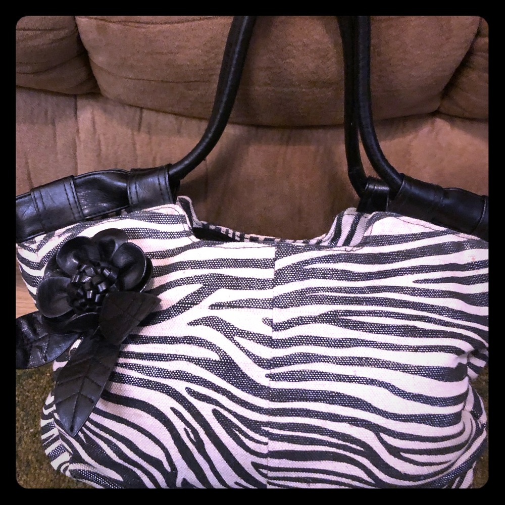 NWOT Zebra design handbag leather trim
